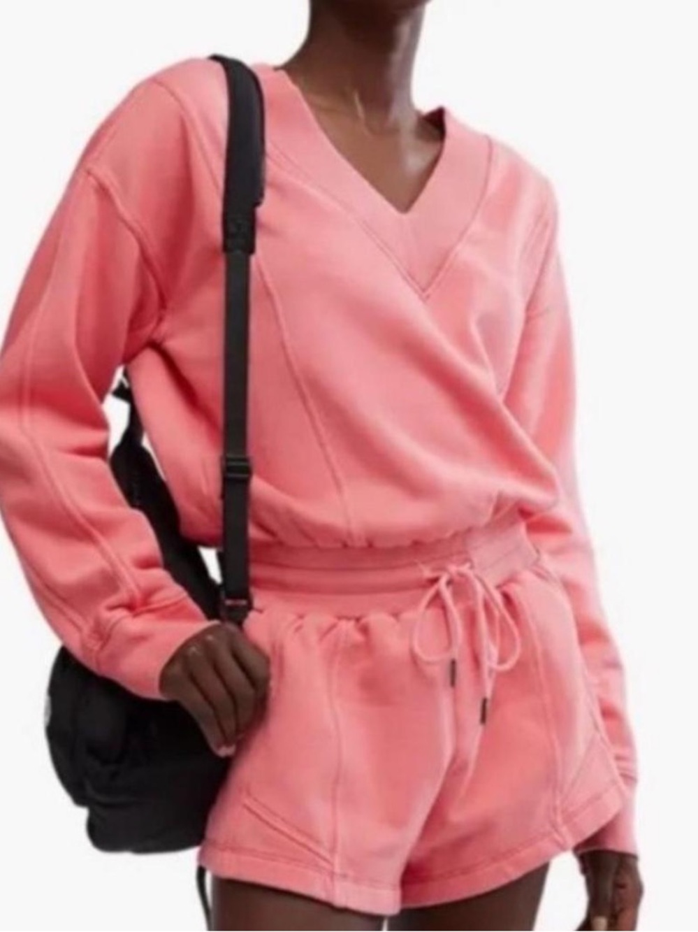 Free People Movement Hisbiscus Drawstring Waist V-Neck Romper Size Medium
